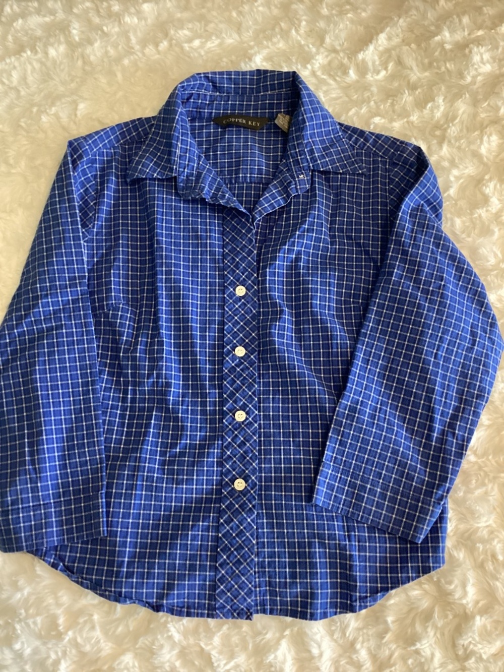 Copper Key Girls Button Down Shirt, Blue Plaid, Size L